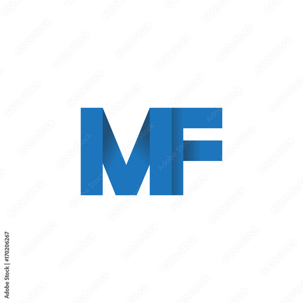 Initial letter logo MF, overlapping fold logo, blue color Initial letter logo MF, overlapping fold logo, blue color
