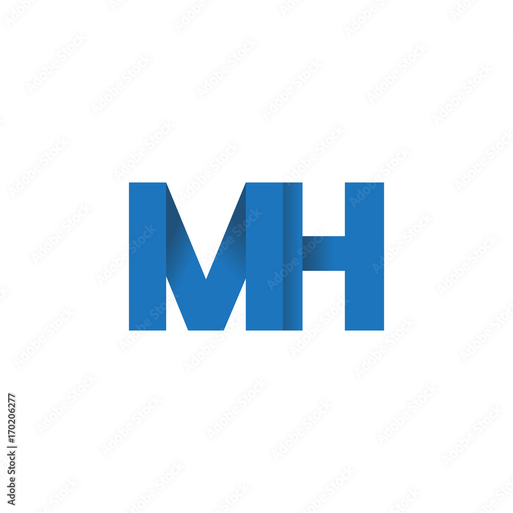 Initial letter logo MH, overlapping fold logo, blue color Initial letter logo MH, overlapping fold logo, blue color