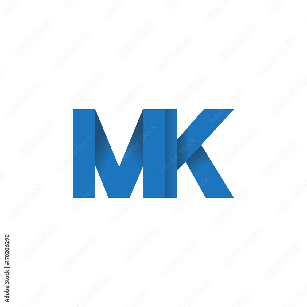 Initial letter logo MK, overlapping fold logo, blue color Initial letter logo MK, overlapping fold logo, blue color