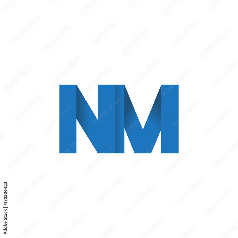 Initial letter logo NM, overlapping fold logo, blue color Initial letter logo NM, overlapping fold logo, blue color