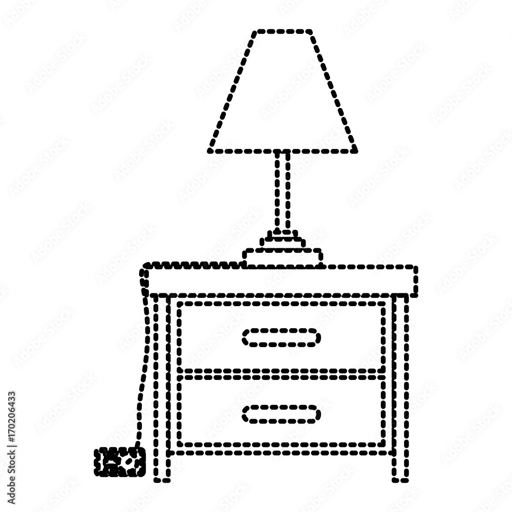 nightstand with lamp dotted silhouette on white background