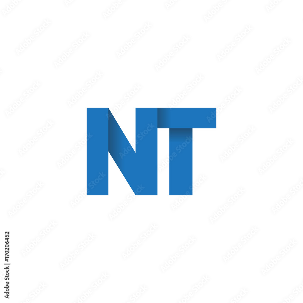 Initial letter logo NT, overlapping fold logo, blue color Initial letter logo NT, overlapping fold logo, blue color