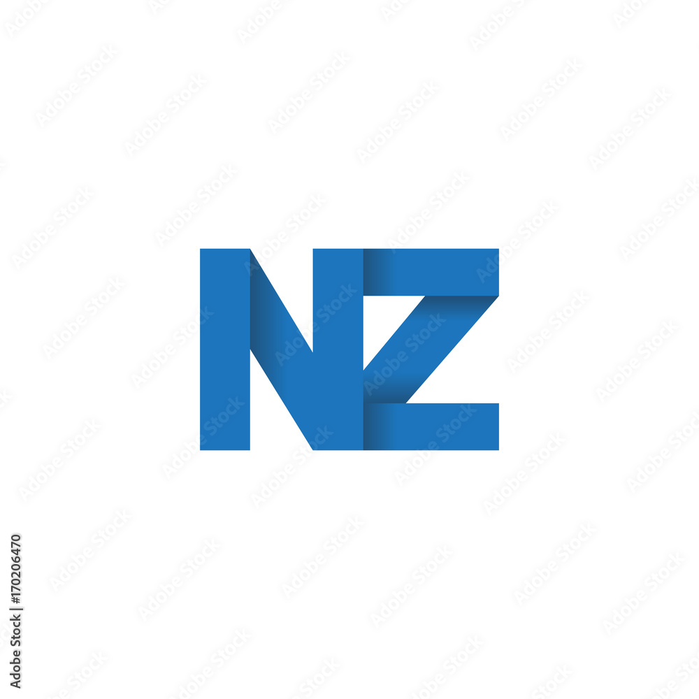 Initial letter logo NZ, overlapping fold logo, blue color Initial letter logo NZ, overlapping fold logo, blue color