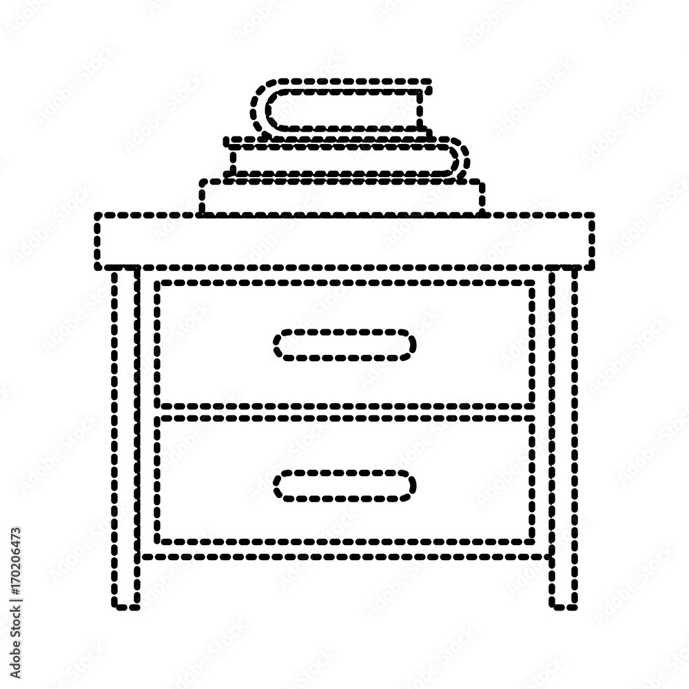 nightstand with stack books dotted silhouette on white background