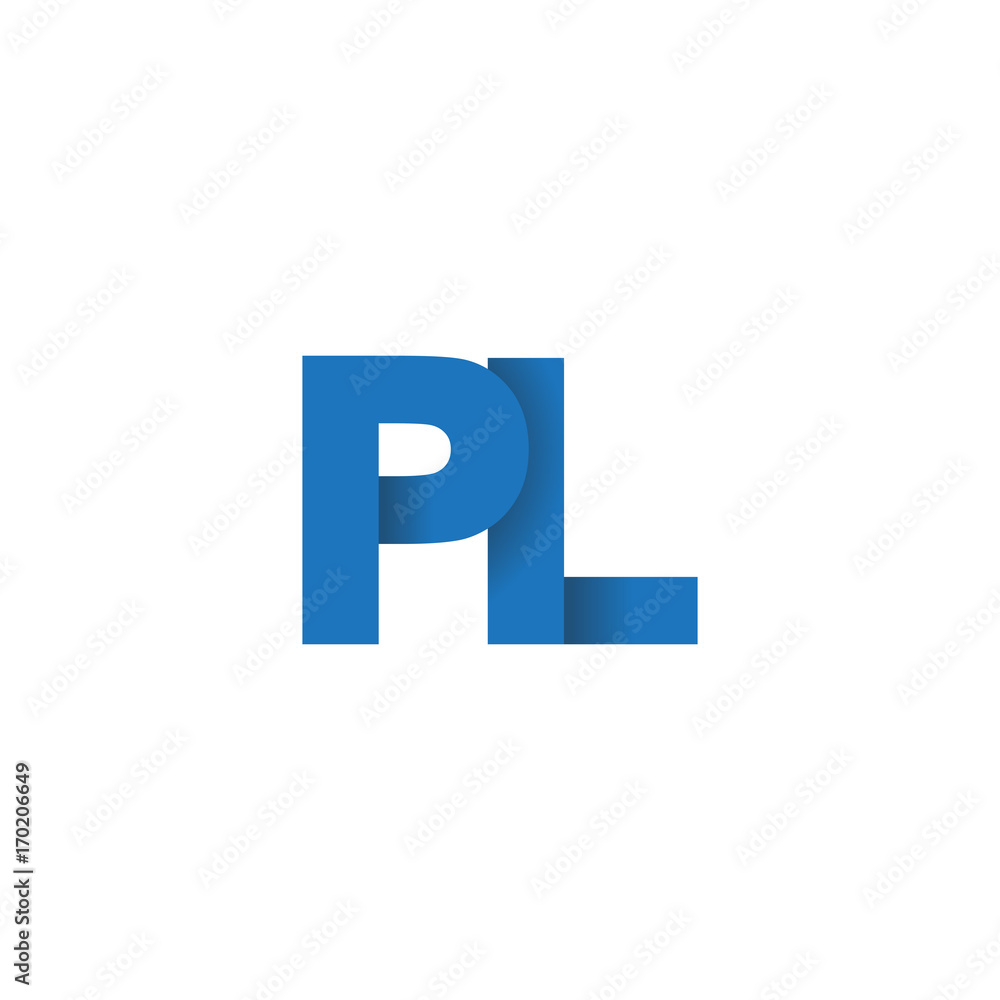 Initial letter logo PL, overlapping fold logo, blue color Initial letter logo PL, overlapping fold logo, blue color