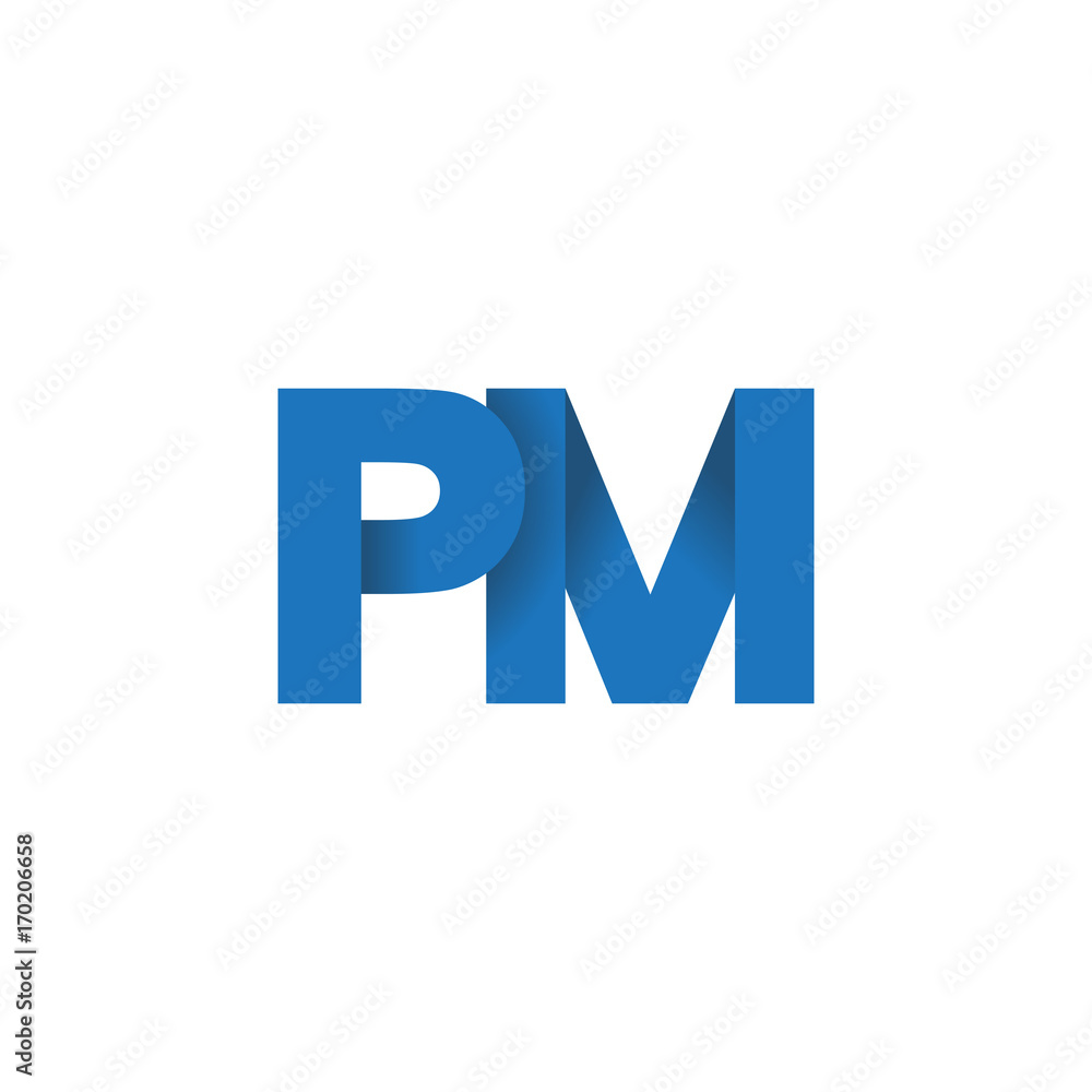 Initial letter logo PM, overlapping fold logo, blue color Initial letter logo PM, overlapping fold logo, blue color