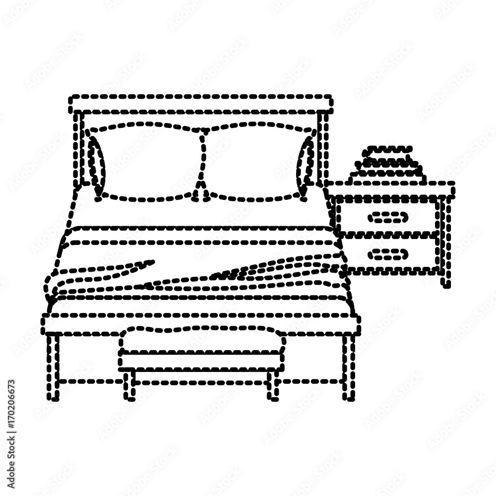 bedroom with books over nightstand dotted silhouette on white background bedroom with books over nightstand dotted silhouette on white background