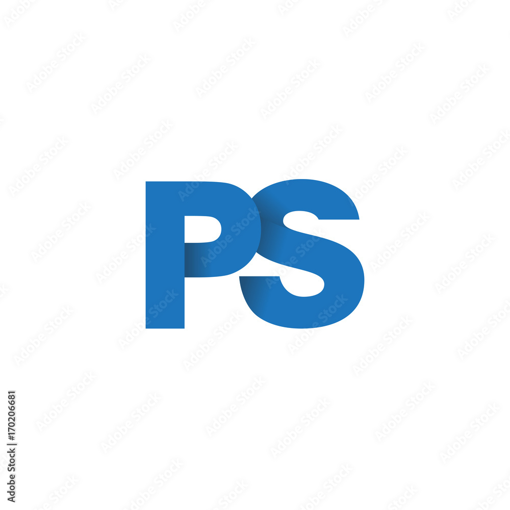 Initial letter logo PS, overlapping fold logo, blue color Initial letter logo PS, overlapping fold logo, blue color