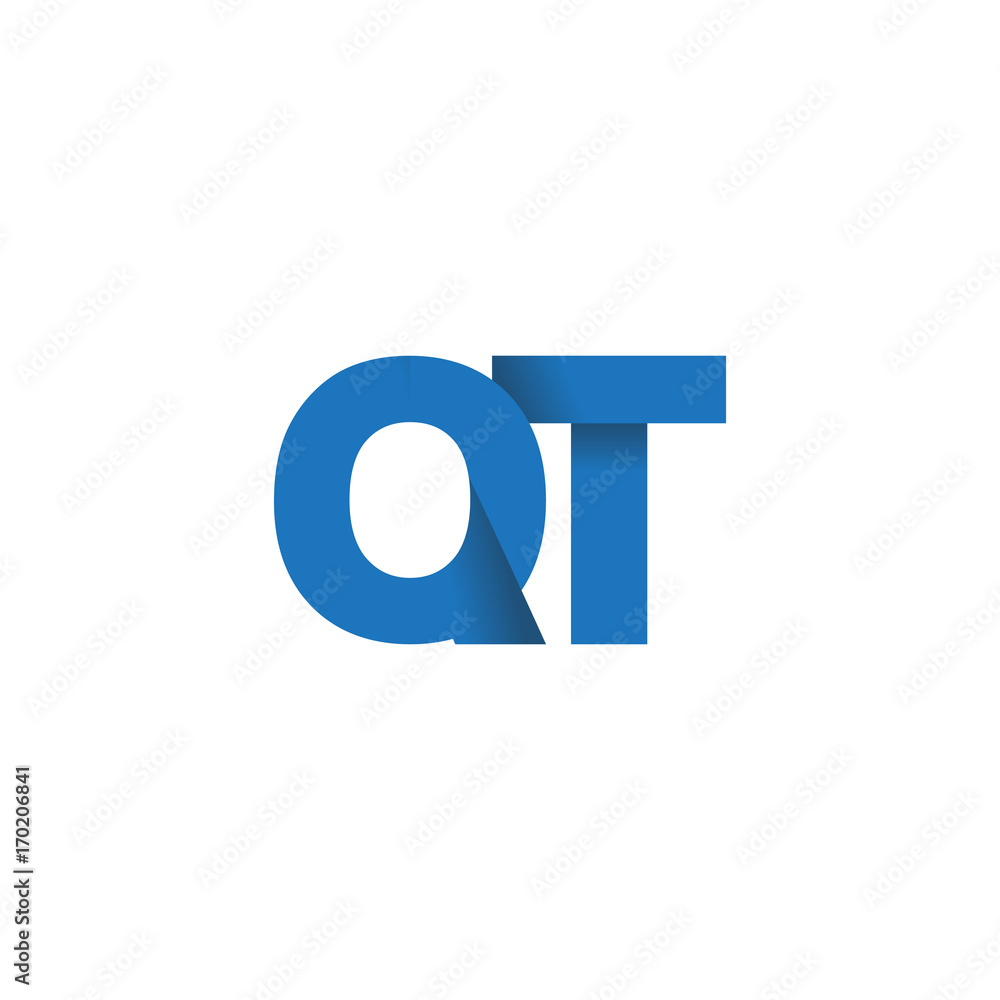 Initial letter logo QT, overlapping fold logo, blue color Initial letter logo QT, overlapping fold logo, blue color