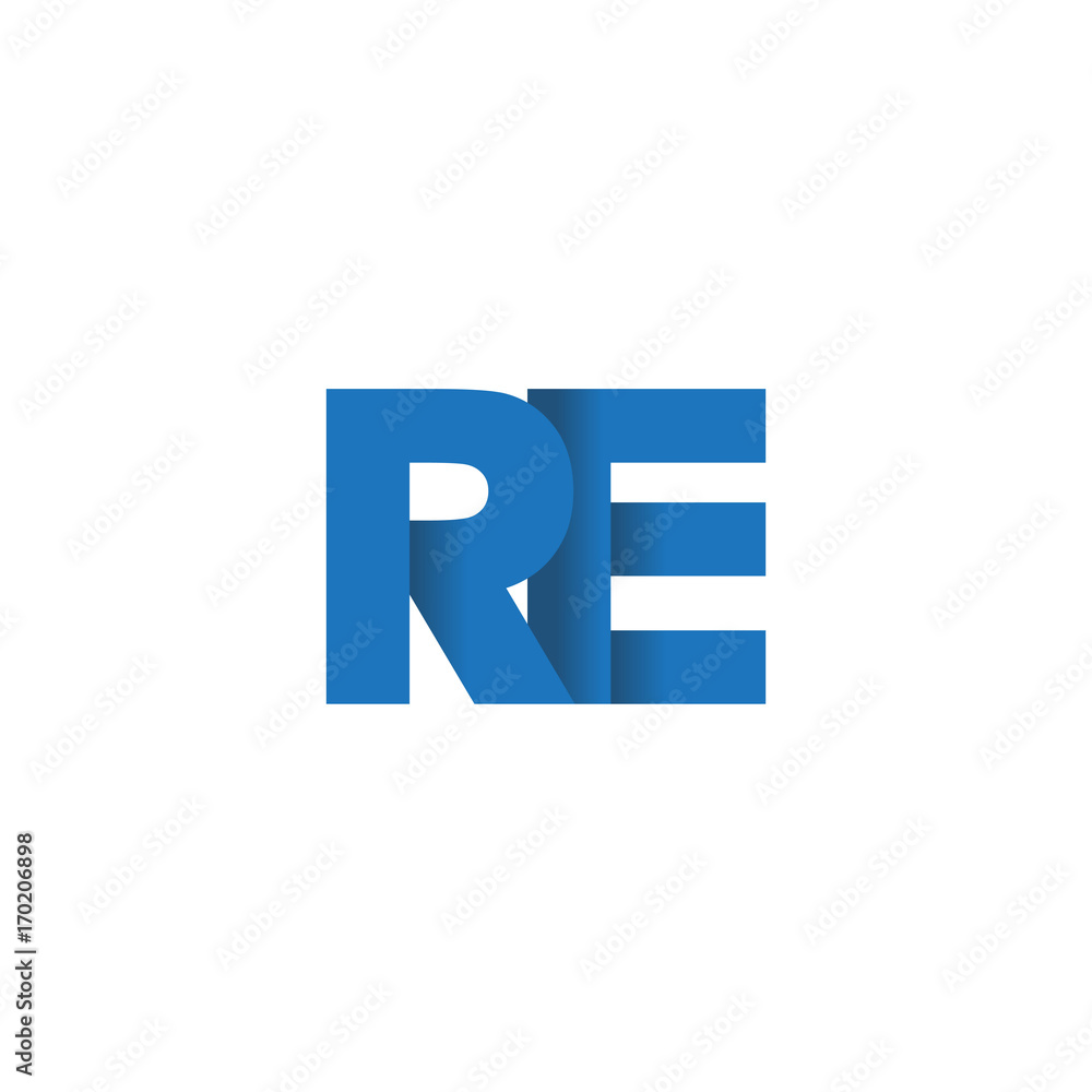 Initial letter logo RE, overlapping fold logo, blue color Initial letter logo RE, overlapping fold logo, blue color