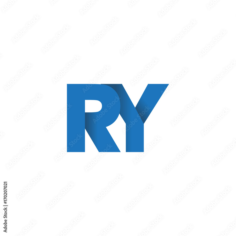 Initial letter logo RY, overlapping fold logo, blue color Initial letter logo RY, overlapping fold logo, blue color