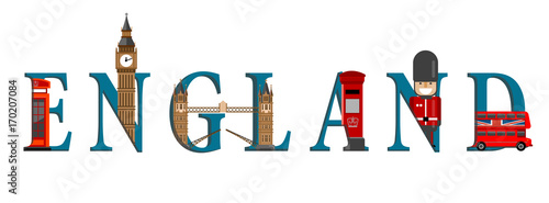 Travel infographic.England infographic, England  lettering and famous landmarks ,Discover London concept.