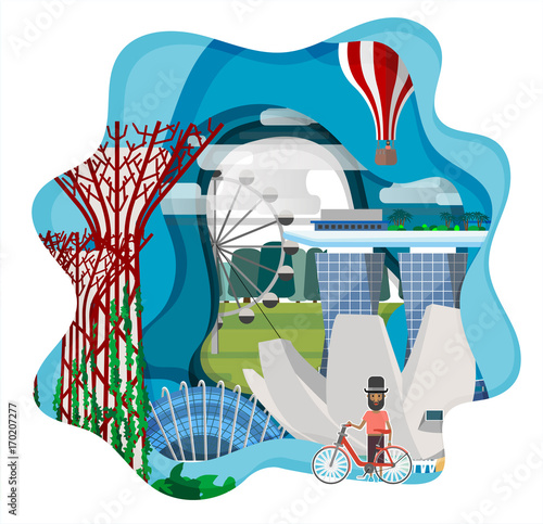 Travel infographic ,Amazing  Singapore , Singapore  infographic ,Discover singapore concept,paper art singapore  concept.