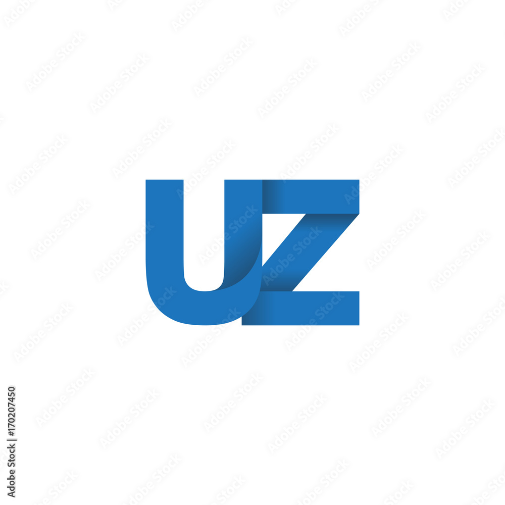 Initial letter logo UZ, overlapping fold logo, blue color Initial letter logo UZ, overlapping fold logo, blue color