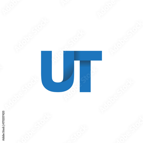 Initial letter logo UT, overlapping fold logo, blue color