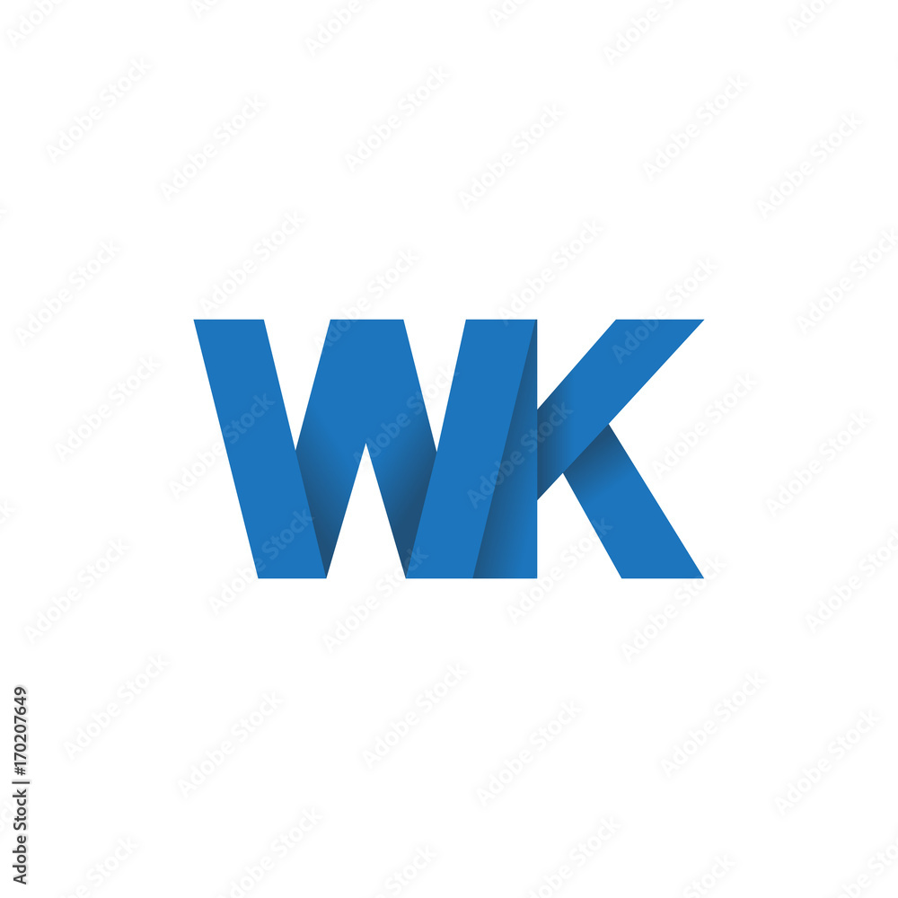 Initial letter logo WK, overlapping fold logo, blue color Initial letter logo WK, overlapping fold logo, blue color