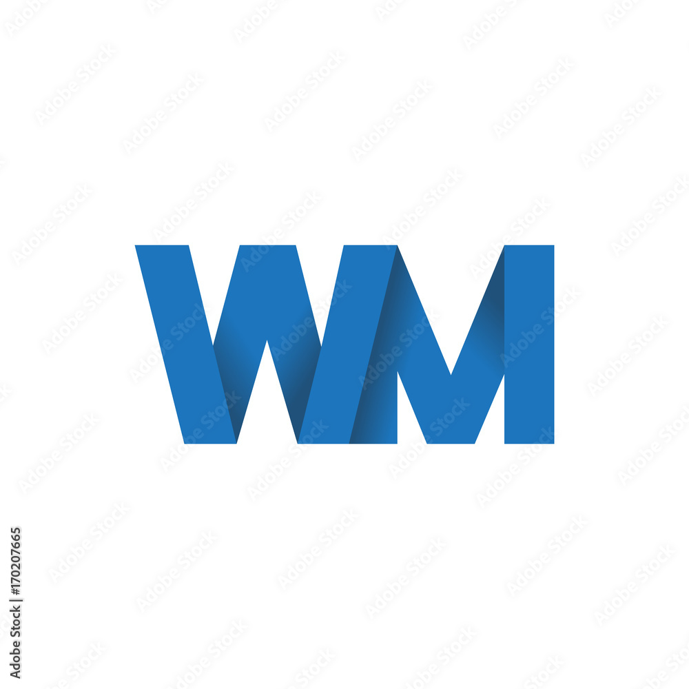 Initial letter logo WM, overlapping fold logo, blue color