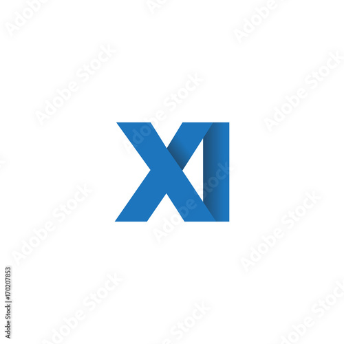 Initial letter logo XI, overlapping fold logo, blue color