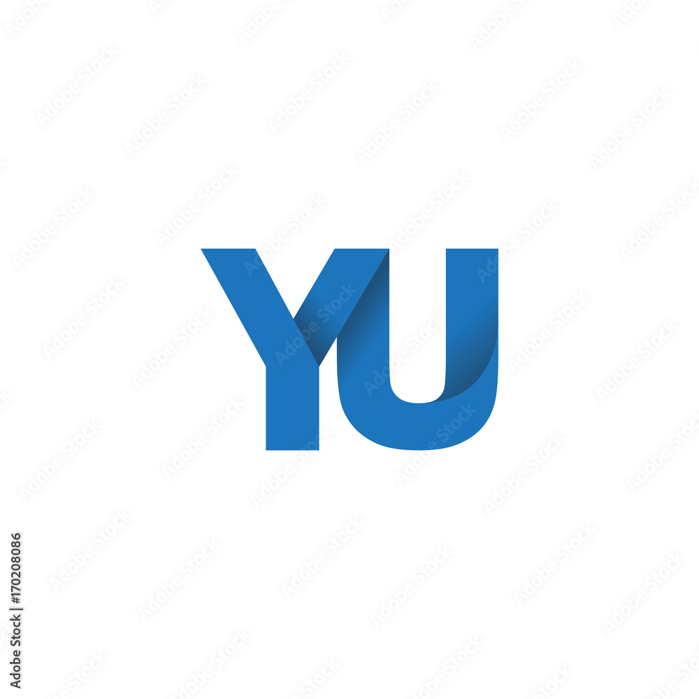 Initial letter logo YU, overlapping fold logo, blue color Initial letter logo YU, overlapping fold logo, blue color