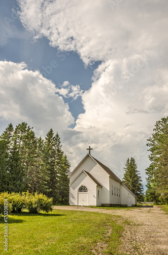 Rural White Church with a Cross 