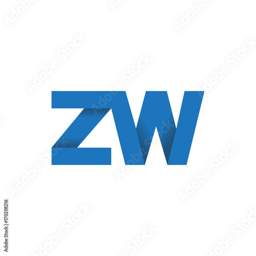 Initial letter logo ZW, overlapping fold logo, blue color