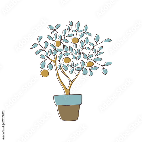 Vector hand drawn orange tree