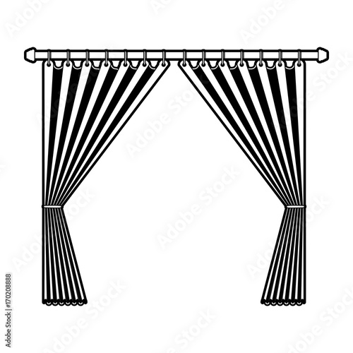 curtain opened decorative of room holding in a pole black color section silhouette on white background