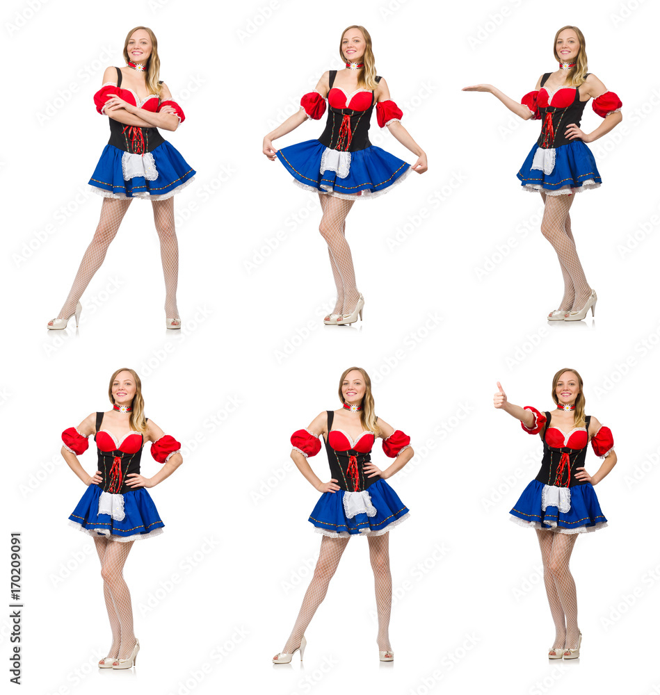 Woman in Oktoberfest concept on white Woman in Oktoberfest concept on white