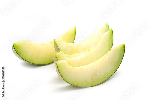 slice green melon  on white background