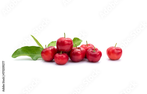 Top view Barbados Cherry fruit on white background  photo