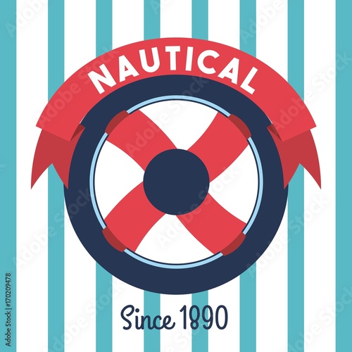 steering wheel ship nautical emblem stripes background vector illustration