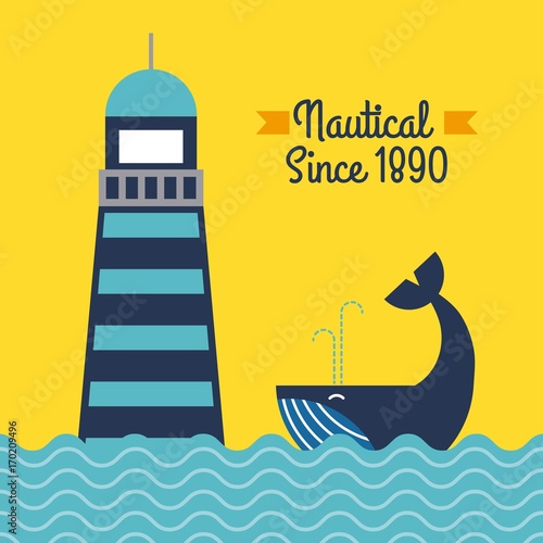nautical lighthouse sea whale poster vector illustration