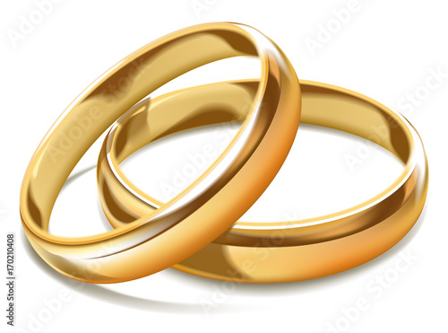 Gold shiny simple wedding rings isolated realistic illustration