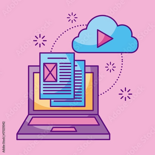 cloud computing laptop file document information vector illustration