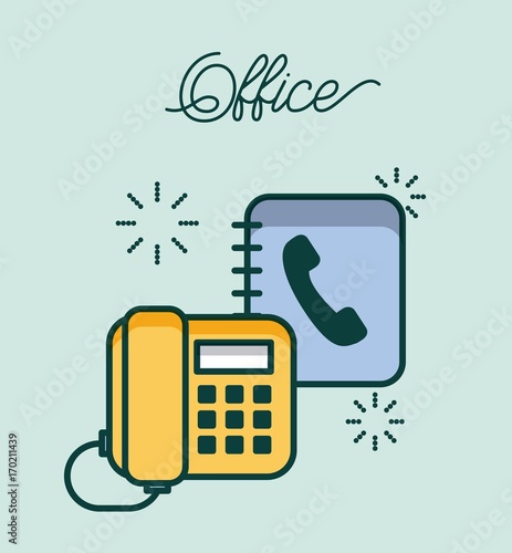 office telephone and address book contact work image vector illustration