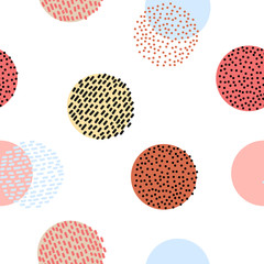 Fototapete Muster im skandinavischen Stil Nahtloses stilisiertes buntes grafisches Muster. Skandinavische Spaßverzierung. Niedliches buntes Design mit Punkten und Linien.  © Viktoriia
