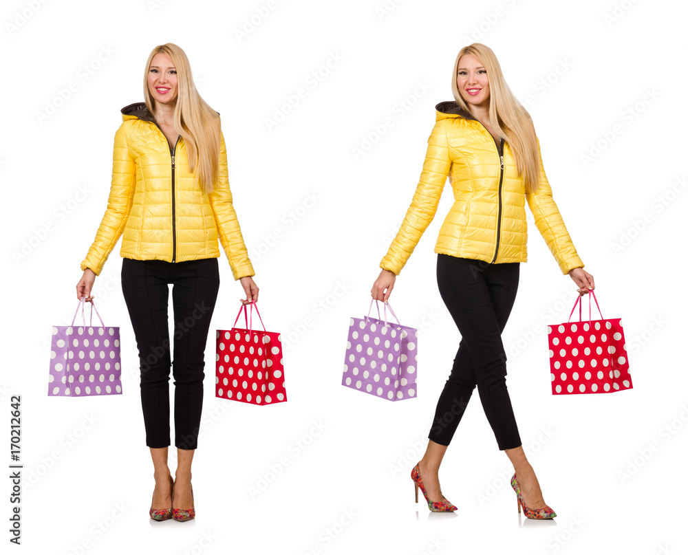 Woman with shopping bags isolated on white Woman with shopping bags isolated on white
