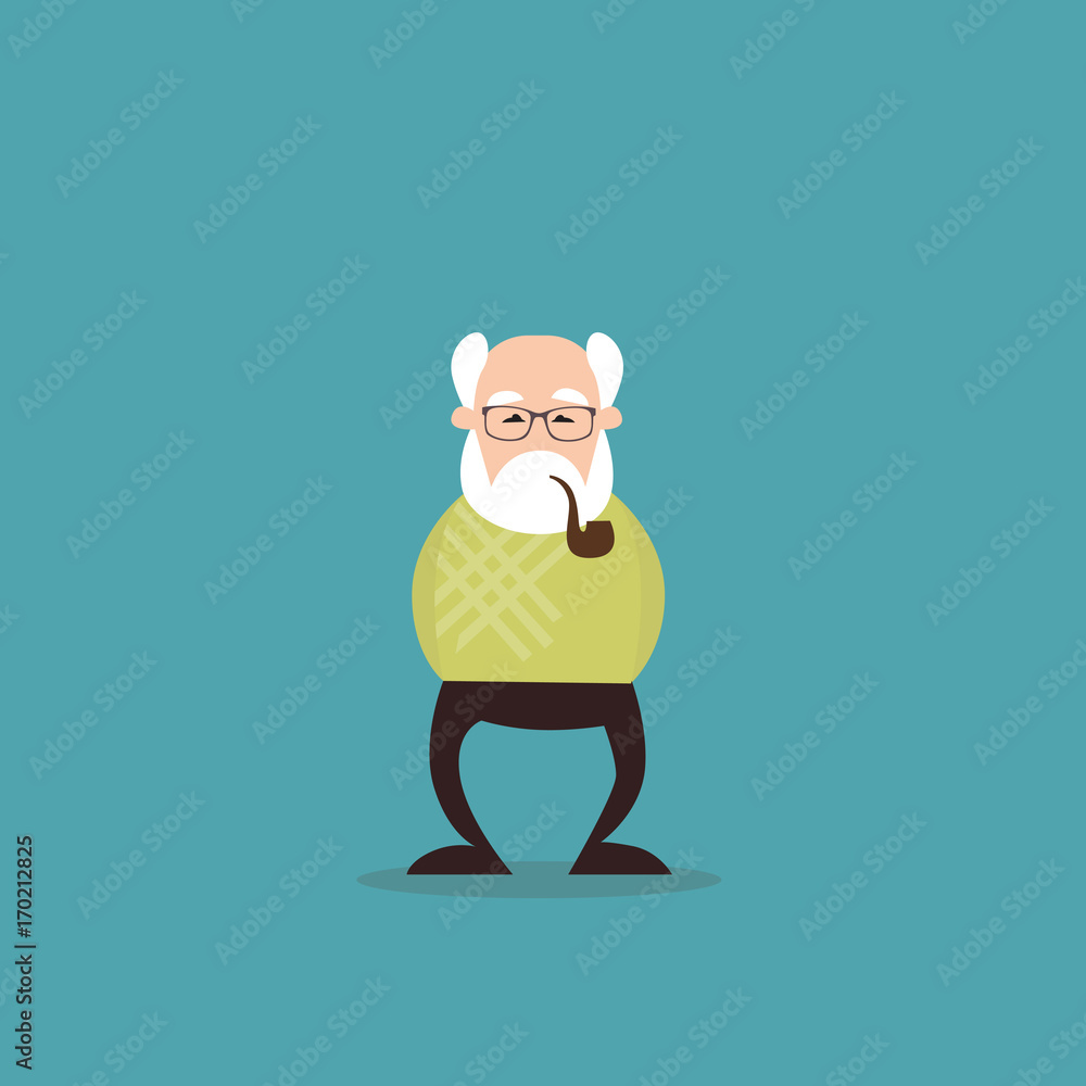 Senior Man Grandfather Full Length Flat Vector Illustration