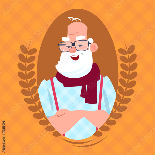Senior Man With Chat Bubble Walking With Stick Modern Grandfather Full Length Flat Vector Illustration