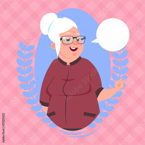 Senior Woman With Chat Bubble Modern Grandmother Icon Lady Flat Vector Illustration