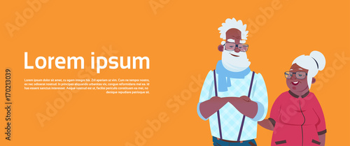 African American Senior Couple Modern Grandfather And Grandmother Together Flat Vector Illustration