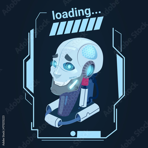 Modern Robot Loading Futuristic Artificial Intelligence Mechanism Technology Flat Vector Illustration