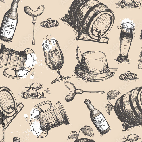 Beer Barrel Seamless Pattern Oktoberfest Festival Holiday Decoration Banner Vector Illustration