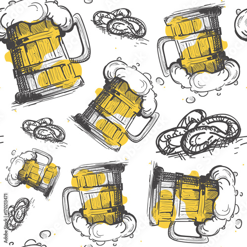 Beer Glass Seamless Pattern Oktoberfest Festival Holiday Decoration Banner Vector Illustration