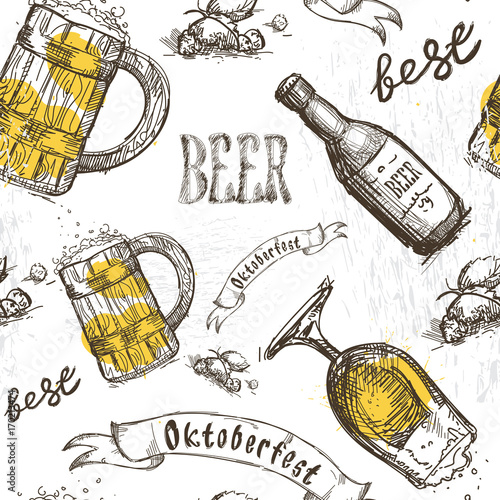 Beer Glass Seamless Pattern Oktoberfest Festival Holiday Decoration Banner Vector Illustration