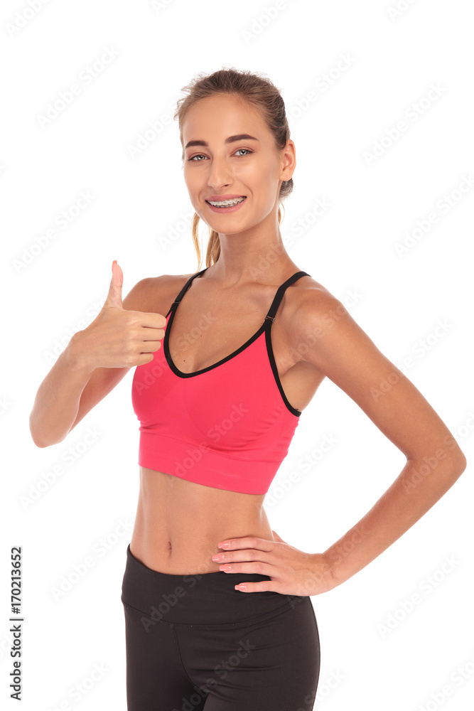 happy fitness instructor making the ok sign happy fitness instructor making the ok sign