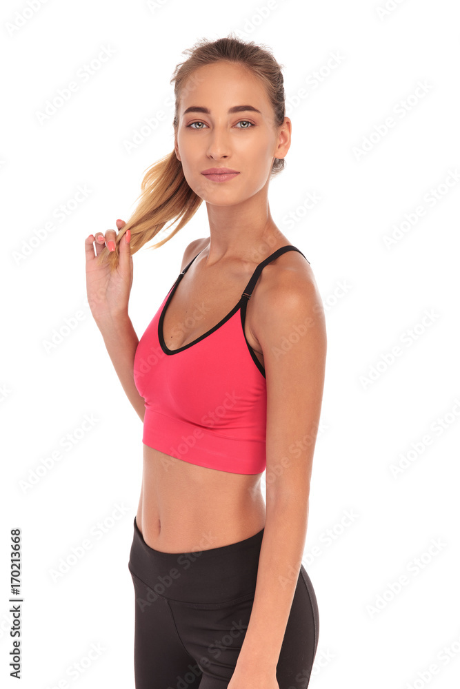young skinny smiling woman wearing sporty clothes young skinny smiling woman wearing sporty clothes