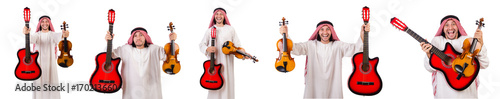 Arab musician with violin and guitar isolated on white