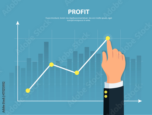 Profit. Businessman manages graph of financial growth . Concept financial investments and revenue increase.