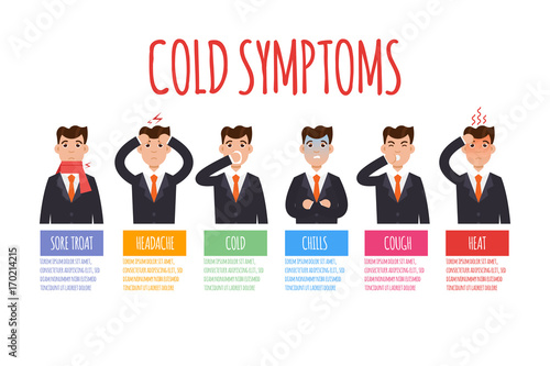 Cold, grippe, flu or seasonal influenza common symptoms infographic. Vector illustration.